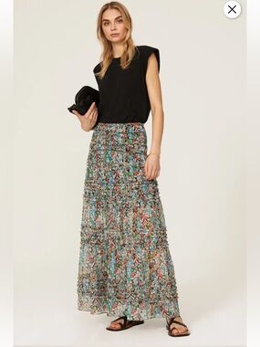 Ted baker London skirt floral spring maxi tiered chiffon ruched uk 3 us 8